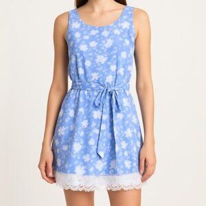 Disney Alice Blue Floral Dress with Lace Trim Large